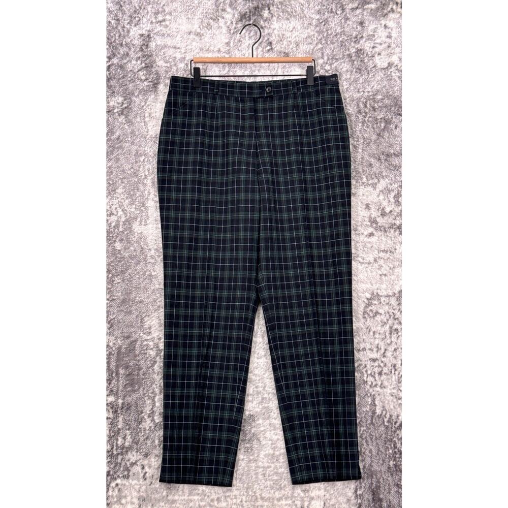 BRAX Pants 16 Short Womens Green Plaid Stretch Wool Tapered Leg Trouser
